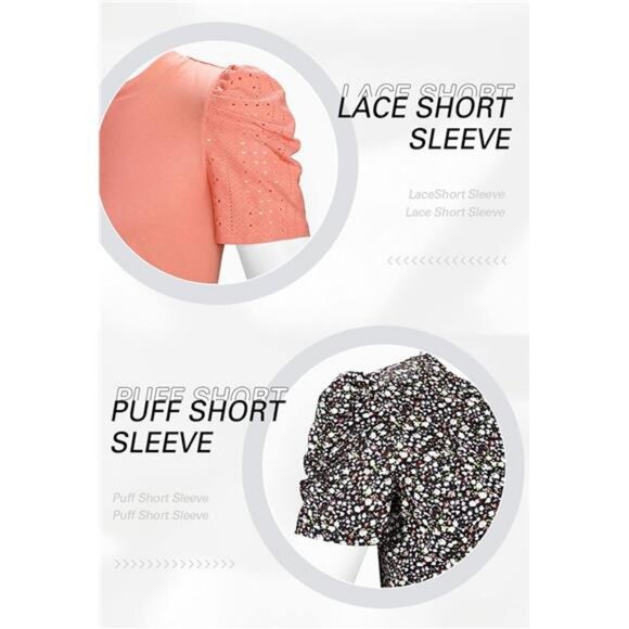 Puff Short Sleeve Shirt for Women Eyelet Tops Summer Crewneck Blouse - Picture 6 of 7